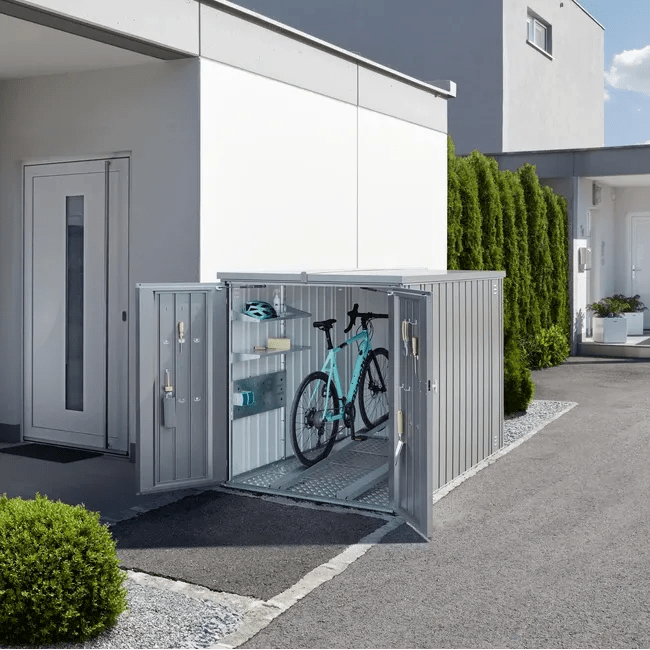 Biohort – MiniGarage metálico ideal para bicicletas (145 x 203 x 150 cm) - BricoandPool