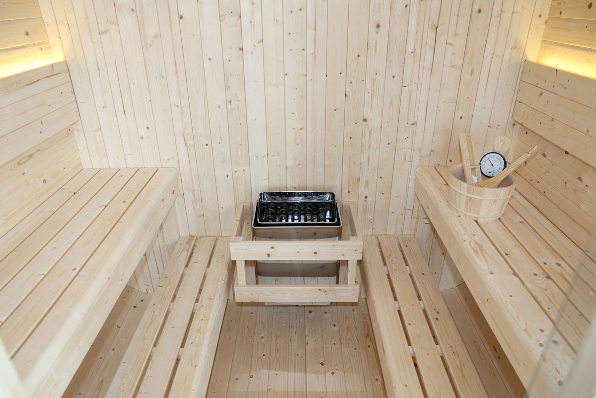 Sauna panoramica da esterno a cubo per giardino per 4-6 persone