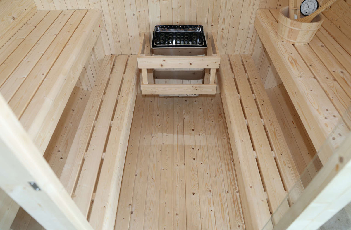 Sauna panoramica da esterno a cubo per giardino per 4-6 persone