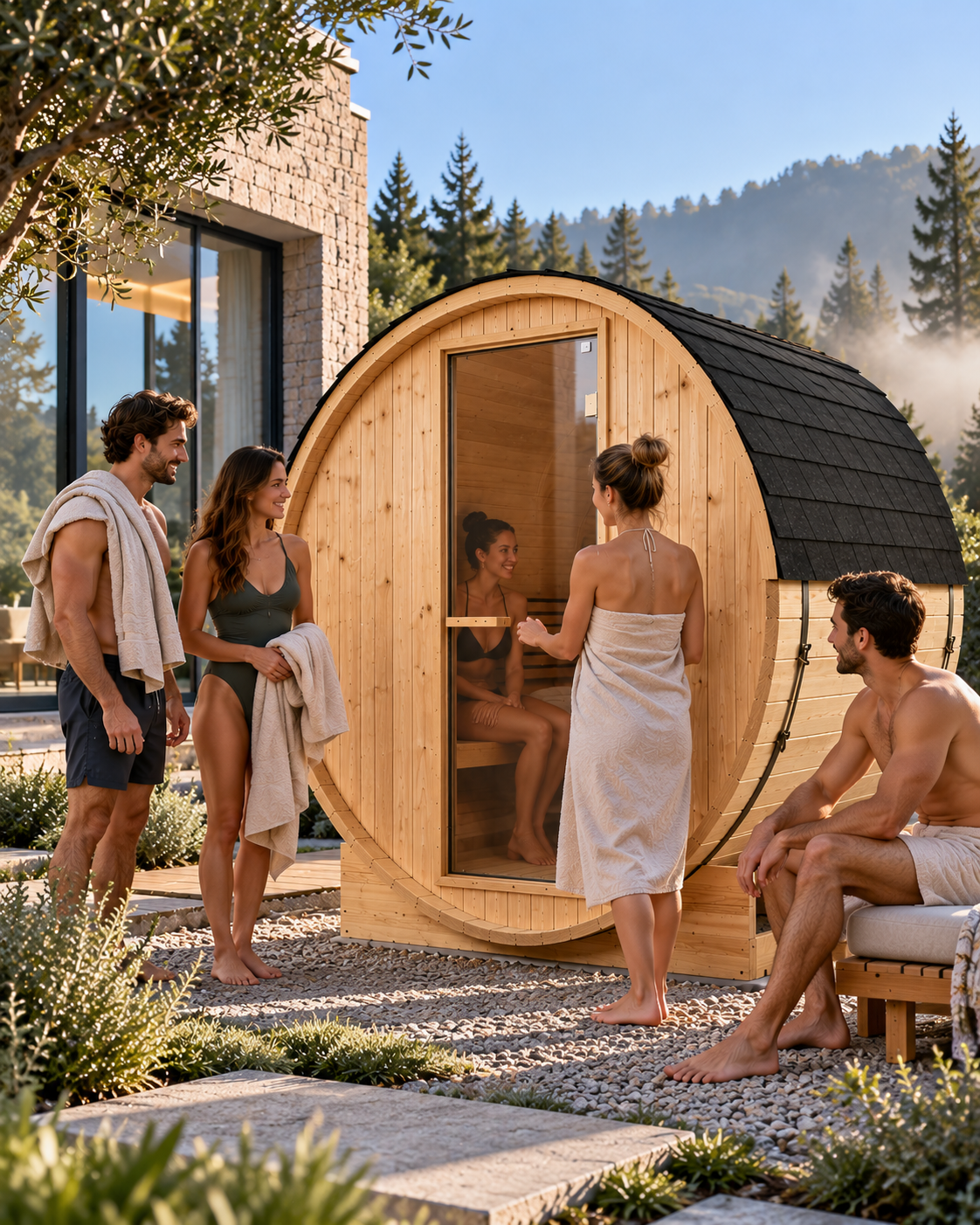 Sauna barril exterior de jardim para 5-6 pessoas - ambiente