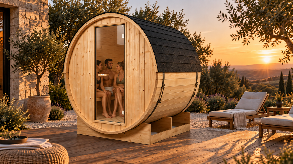 Sauna tonneau extérieur de jardin 3-4 places - ambiance
