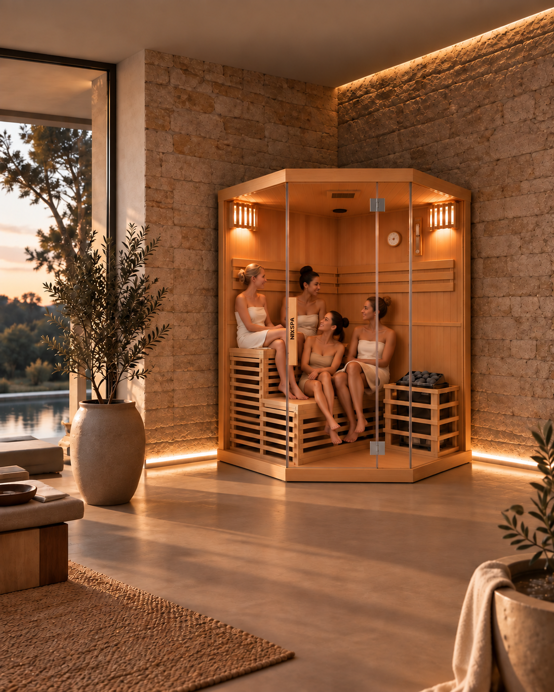 Sauna finlandais d'angle pour la maison 4-5 places - ambiance