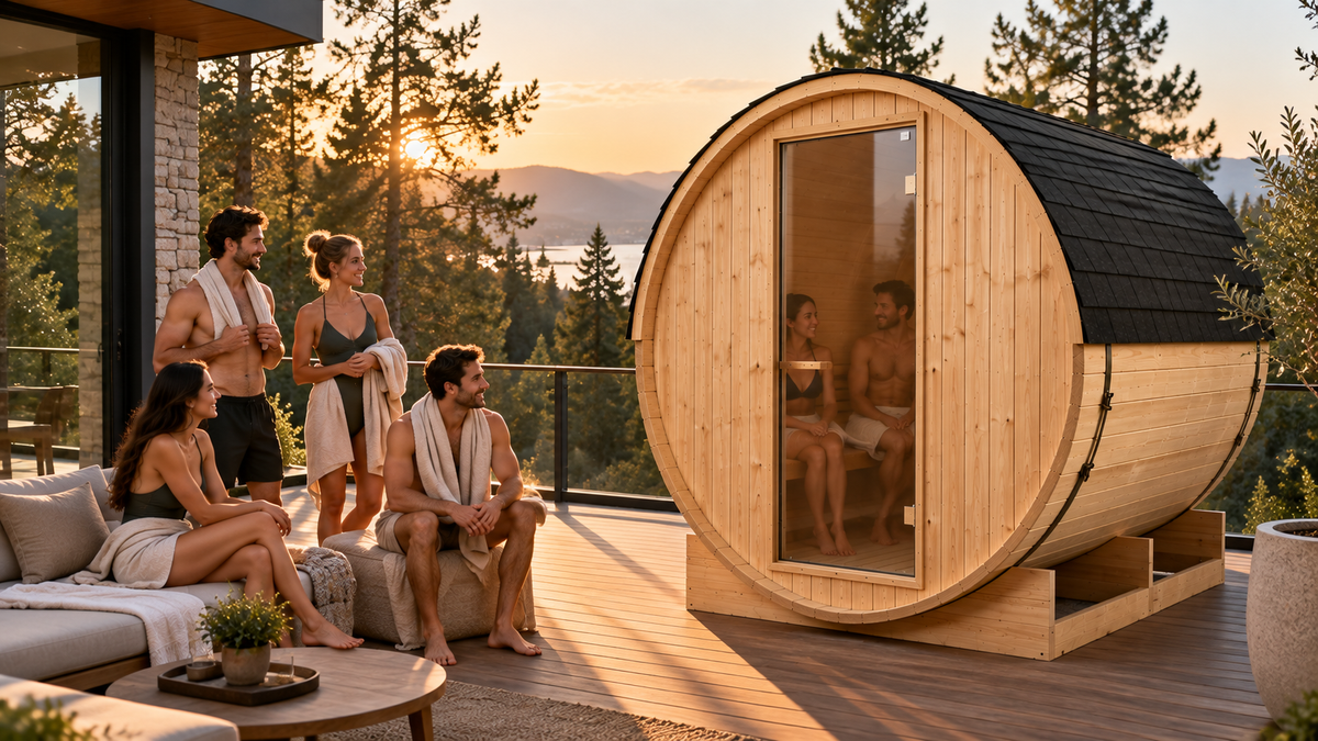 Sauna barril exterior de jardim para 5-6 pessoas - ambiente