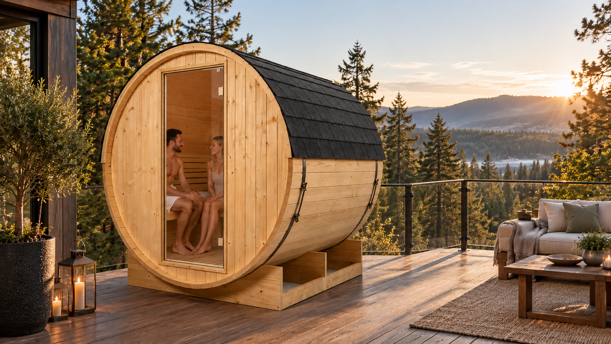 Sauna tonneau extérieur de jardin 3-4 places - ambiance