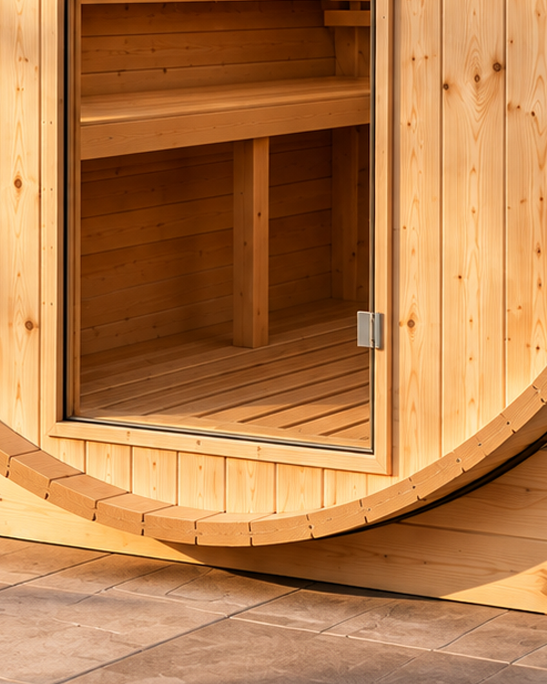 Sauna barril exterior de jardim para 5-6 pessoas - detalhe