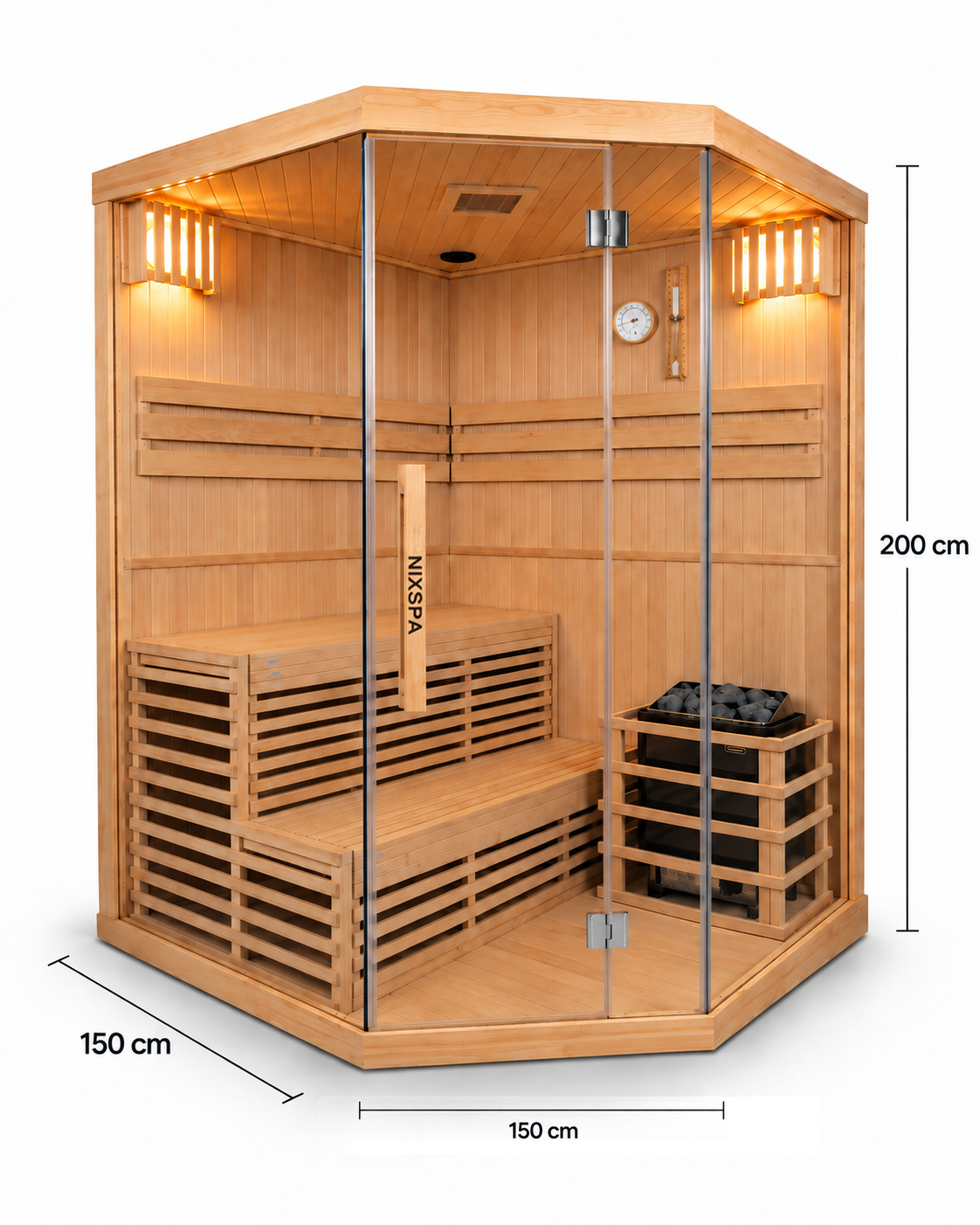Sauna finlandais d'angle pour la maison 4-5 places - dimensions