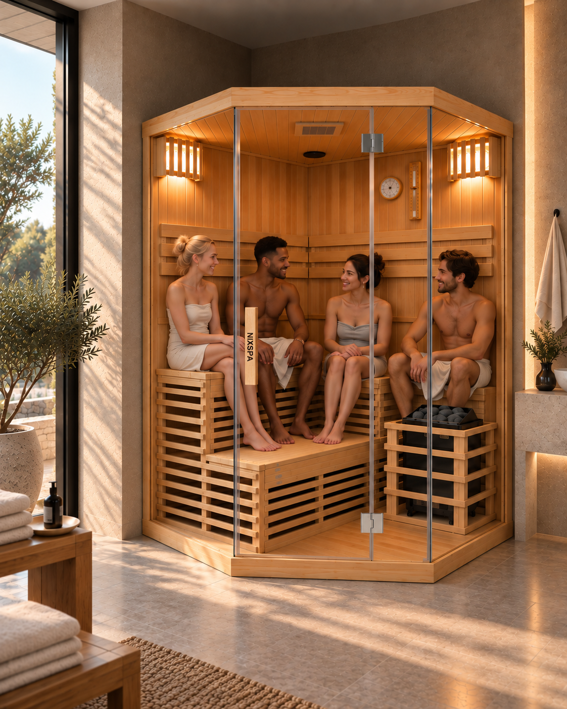 Sauna finlandais d'angle pour la maison 4-5 places - ambiance