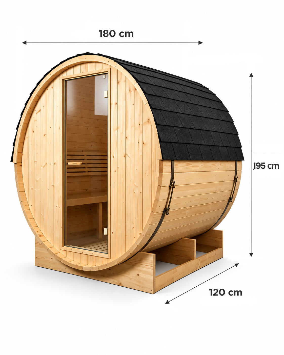 Sauna tonneau extérieur de jardin 3-4 places - dimensions