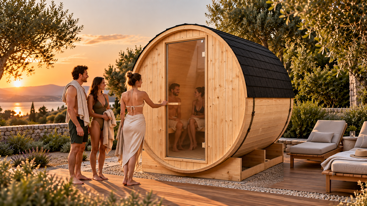 Sauna barril exterior de jardim para 5-6 pessoas - ambiente