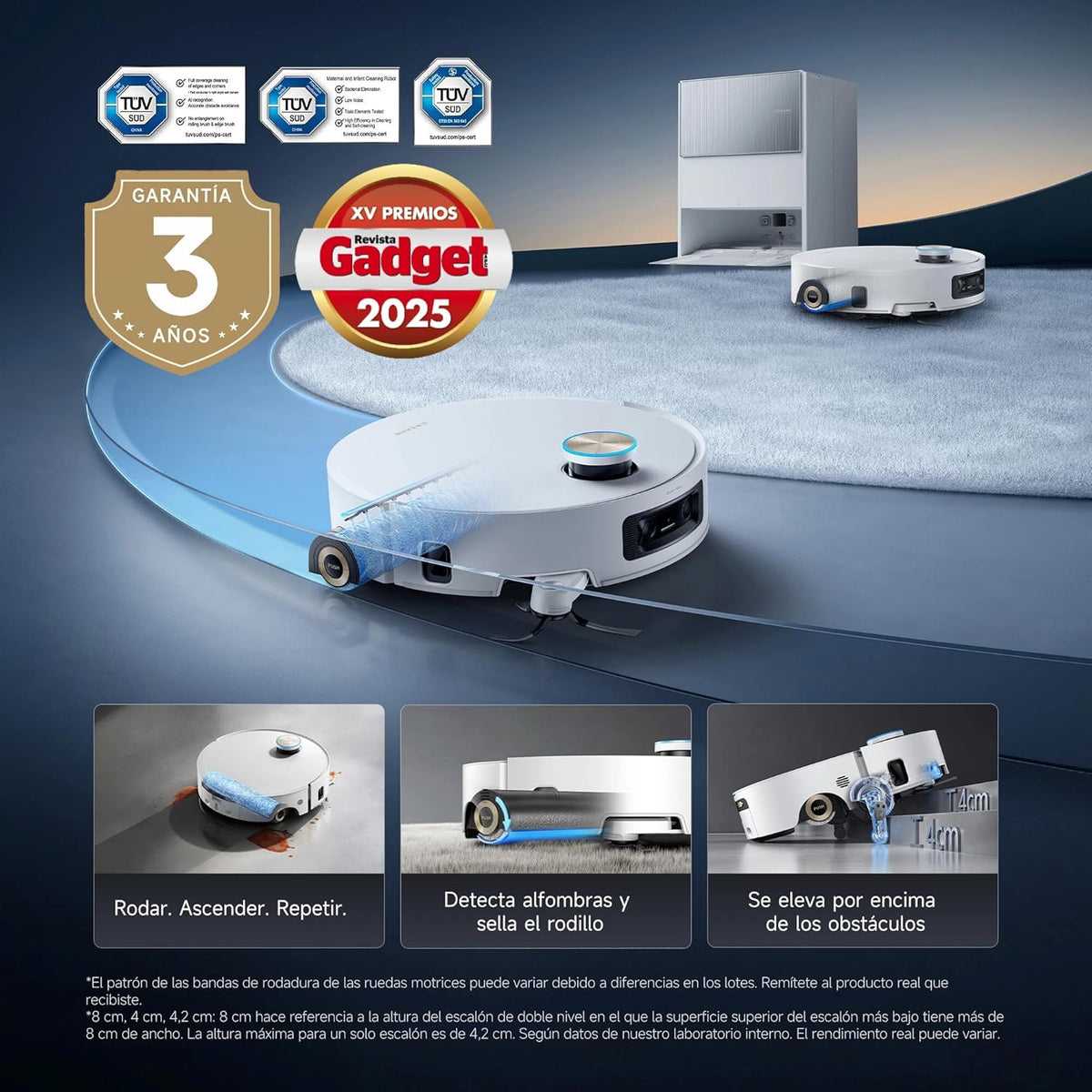 Dreame – Aqua10 Ultra Roller Complete Robot aspirador y fregasuelos blanco con base automática para hogar - BricoandPool