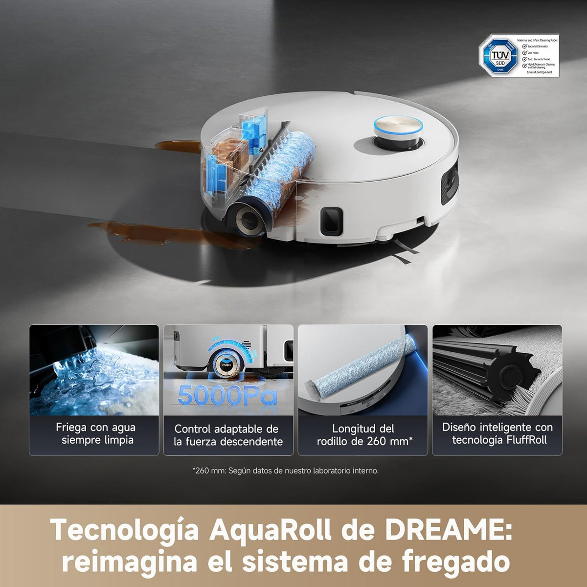Dreame – Aqua10 Ultra Roller Complete Robot aspirador y fregasuelos blanco con base automática para hogar - BricoandPool