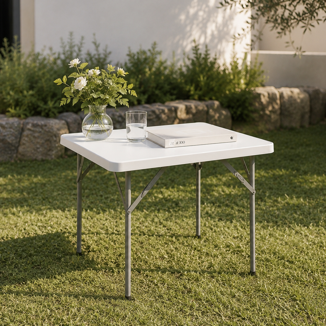 Tavolo Pieghevole Portatile 84x84x74 Cm Bianco