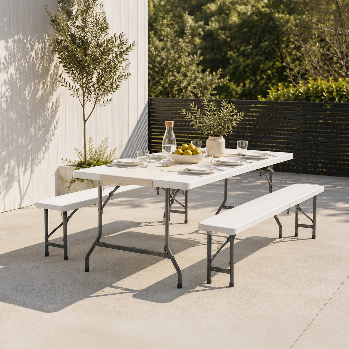 Conjunto Mesa Plegable Con 2 Bancos Para Jardín 180x74x72 cm