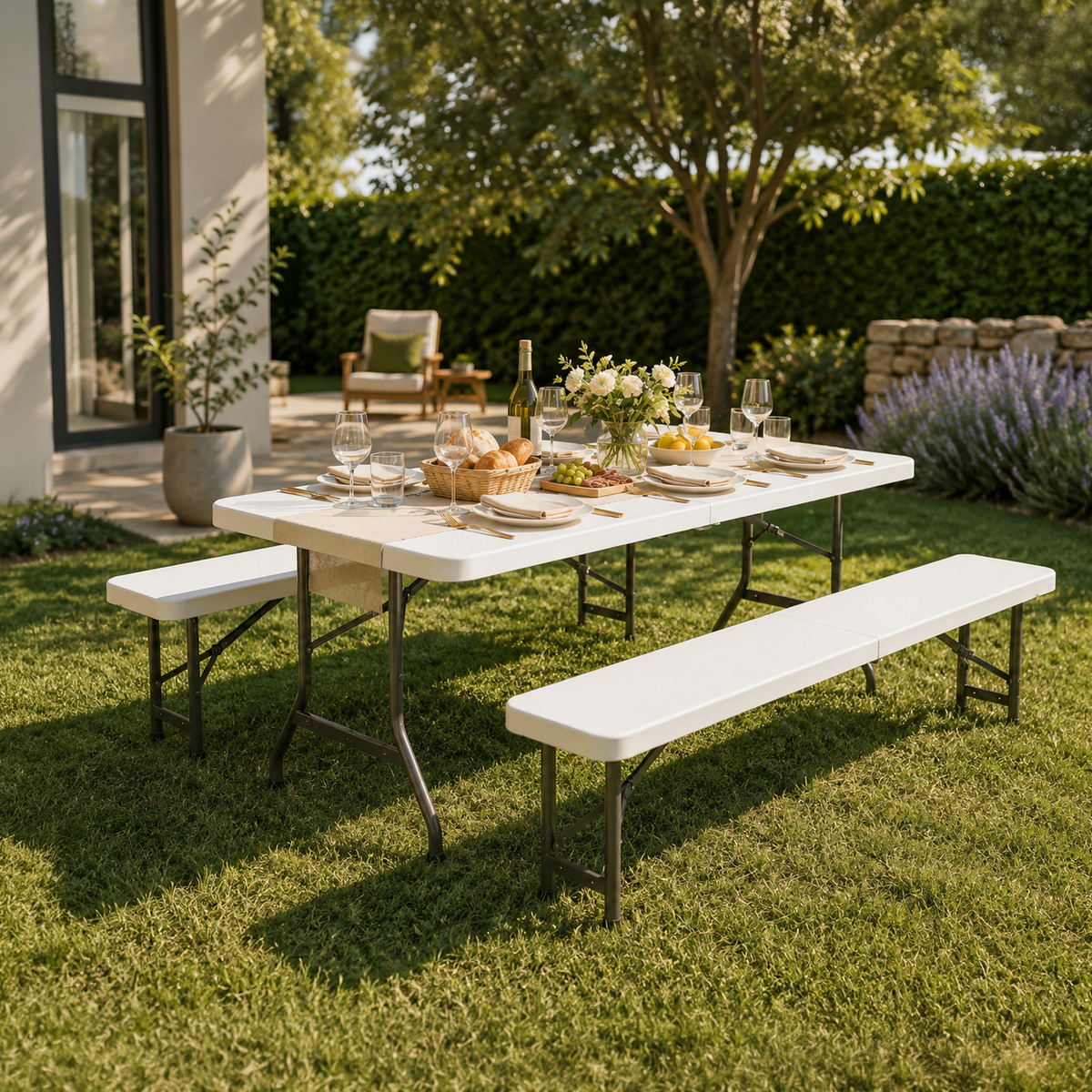 Conjunto Mesa Plegable Con 2 Bancos Para Jardín 180x74x72 cm