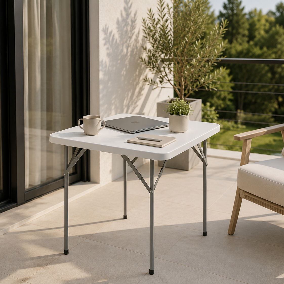 Tavolo Pieghevole Portatile 84x84x74 Cm Bianco