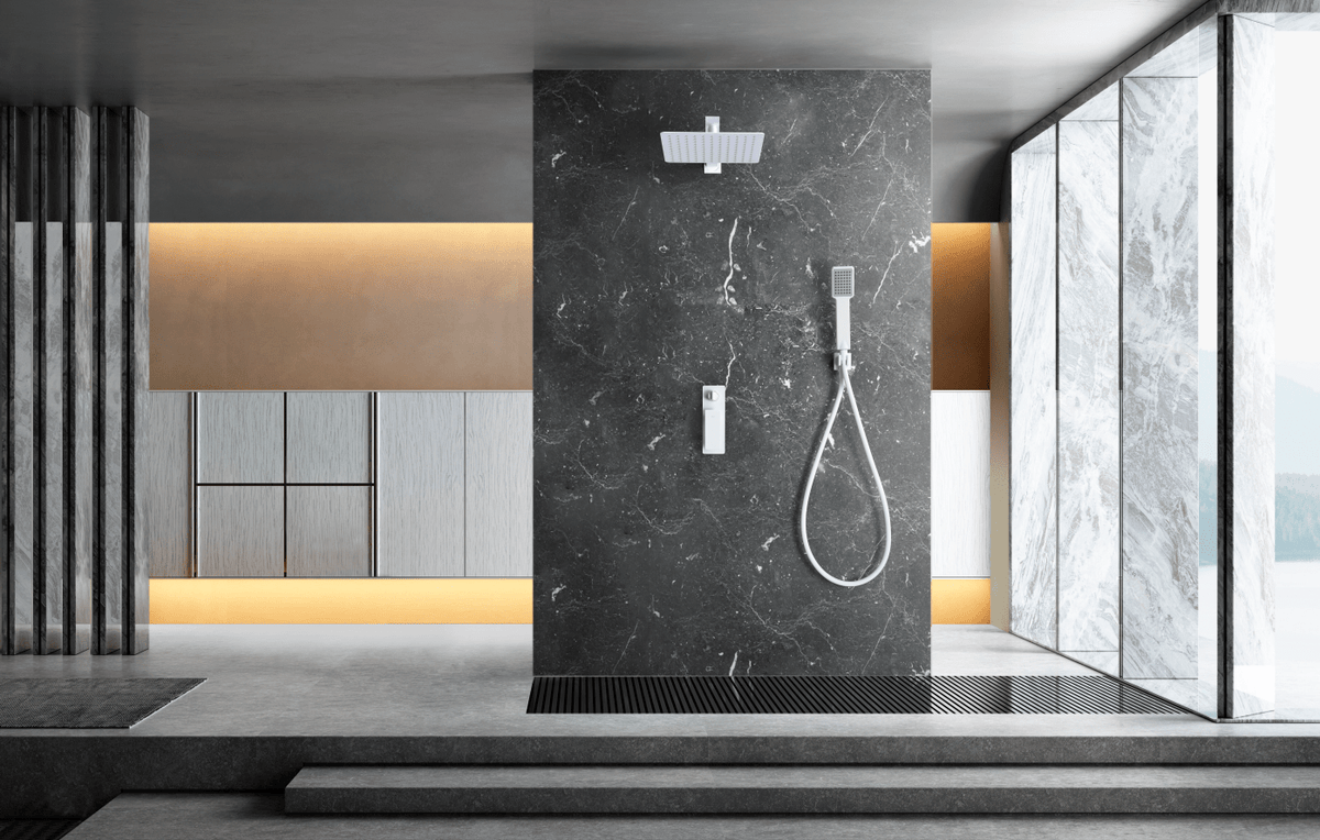 Imex - Conjunto ducha monomando empotrado Fiyi blanco mate - BricoandPool