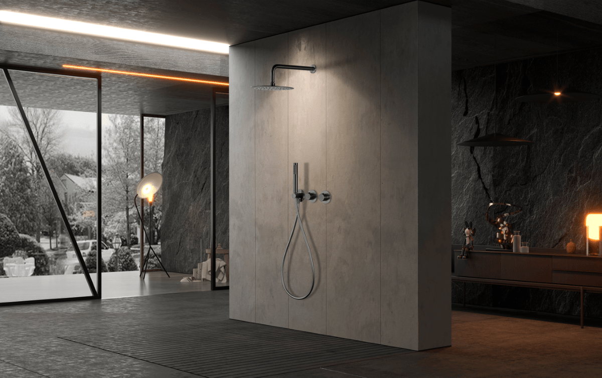 Imex - Conjunto ducha termostático empotrado Assen black gun metal - BricoandPool