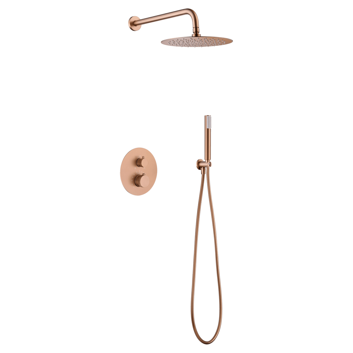 Imex - Conjunto ducha termostático empotrado Line oro rosa cepillado - BricoandPool