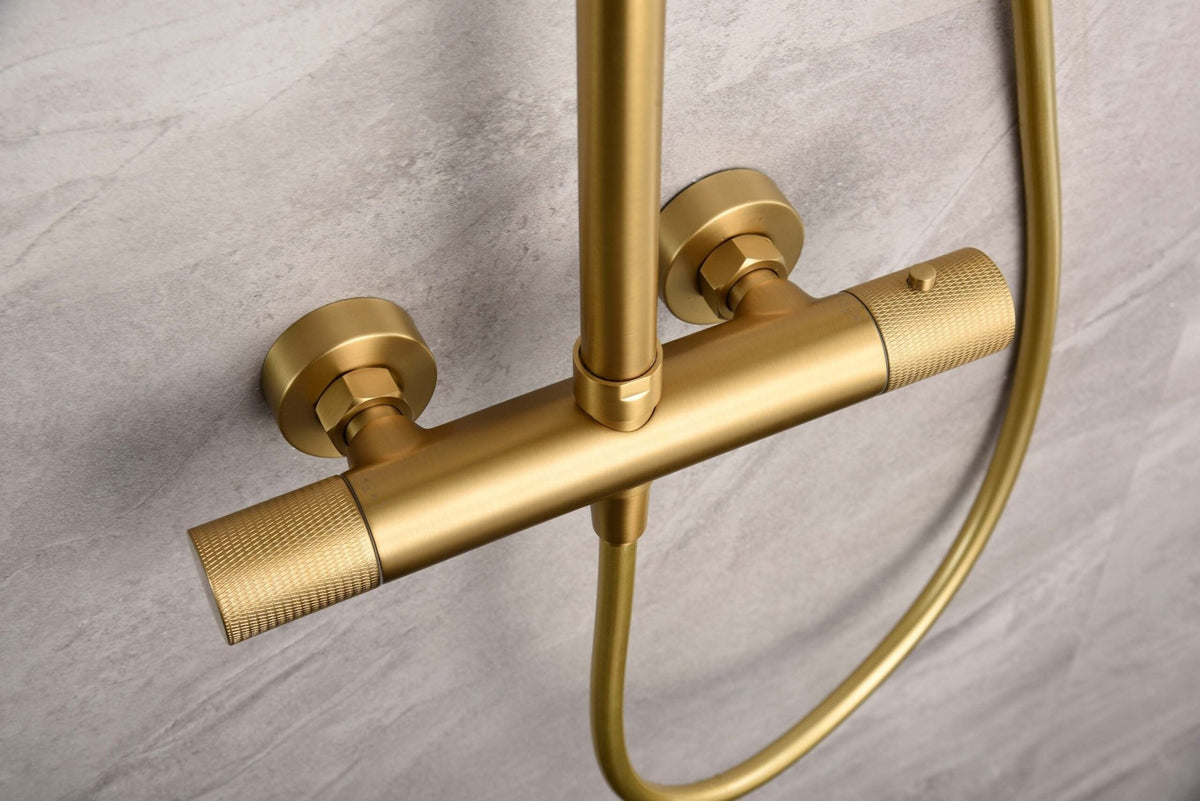 Imex - Conjunto ducha termostático Line oro cepillado - BricoandPool