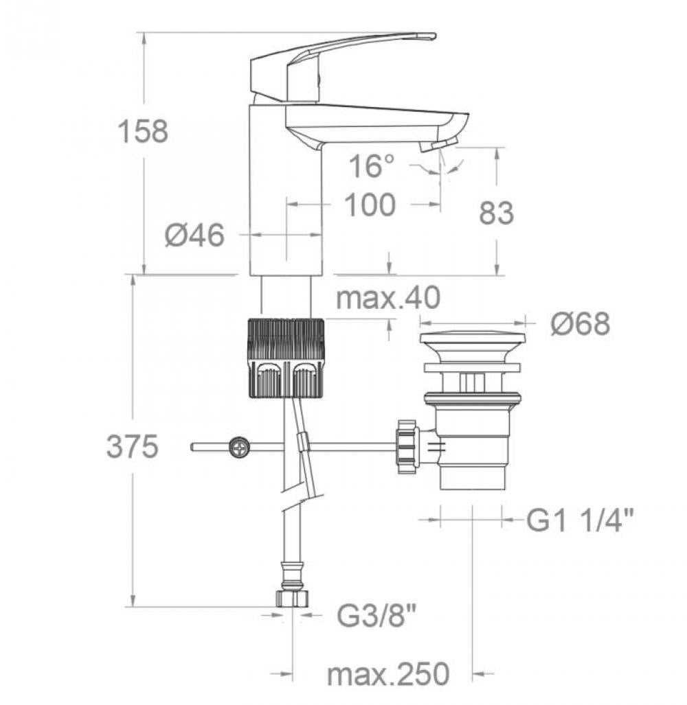 Ramon Soler - Grifo monomando de lavabo New Fly Tool Free con válvula automática de inox 1¼ y S2 cromo - BricoandPool
