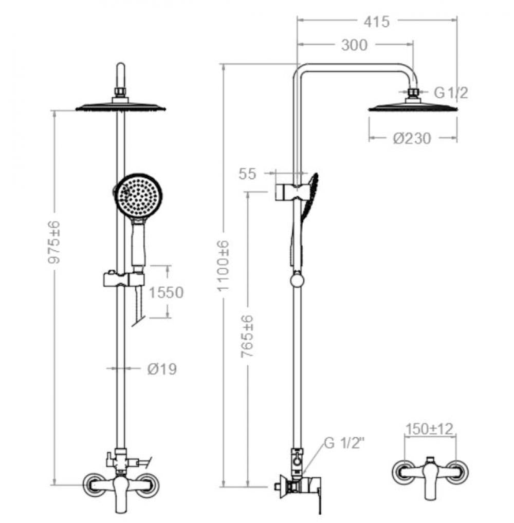 Ramon Soler - Titanium, colonna doccia fissa monocomando e soffione Ø240 mm, cromo 187802RP230 - BricoandPool