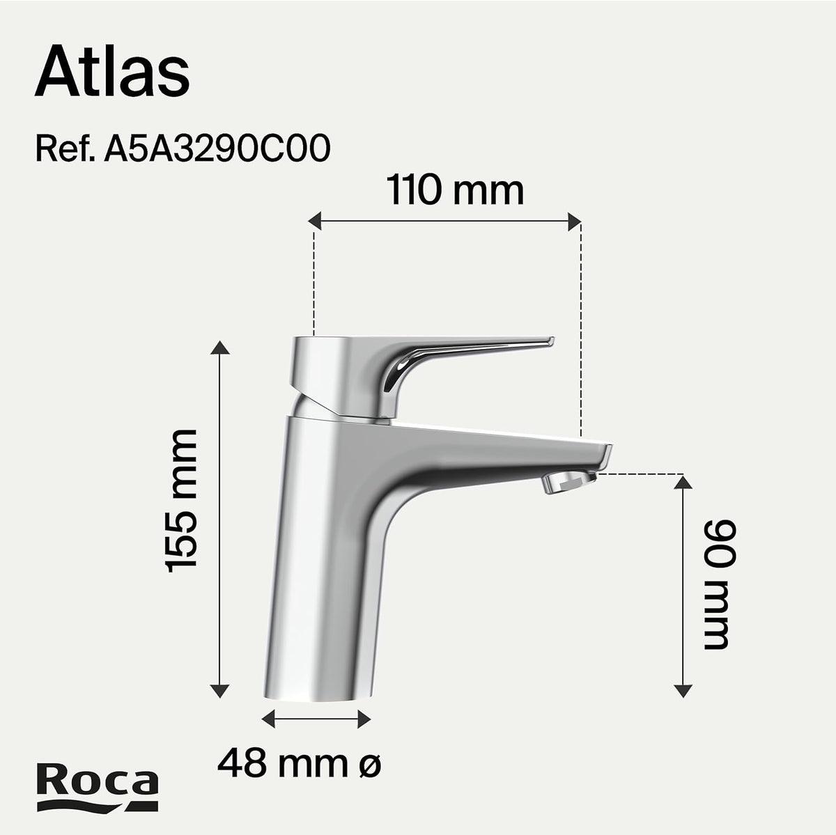 Roca - Mezclador monomando para lavabo con cuerpo liso Atlas A5A3290C00 - BricoandPool