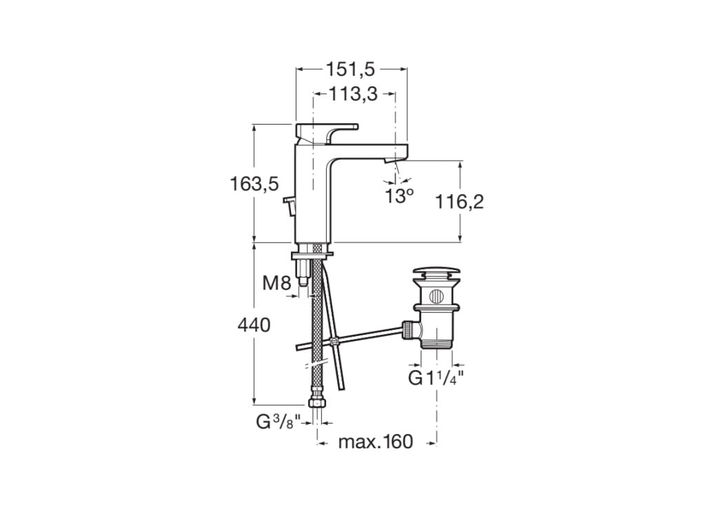 Roca - Mezclador monomando para lavabo con cuerpo liso y desagüe click - clack L90 A5A3F01C00 - BricoandPool