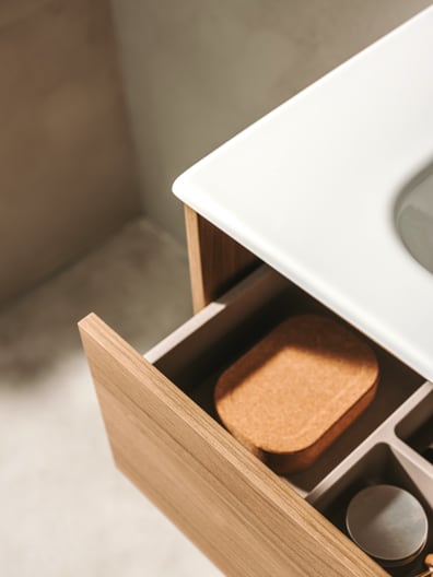 Roca - Meuble sous-vasque Tenet pack 3 tiroirs, lavabo, miroir et applique LED noyer - BricoandPool