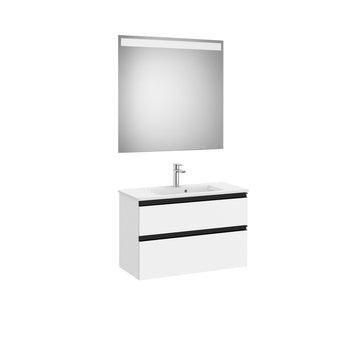Roca - Mueble base The Gap Pack compacto de dos cajones, lavabo centrado y espejo LED Eidos - BricoandPool