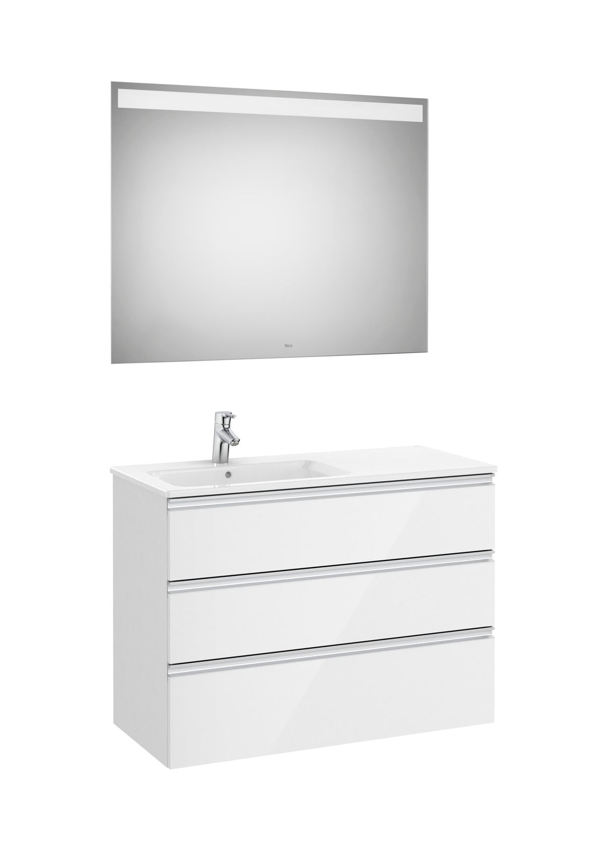 Roca - Mueble base The Gap Pack de tres cajones, lavabo centrado y espejo LED Eidos - BricoandPool