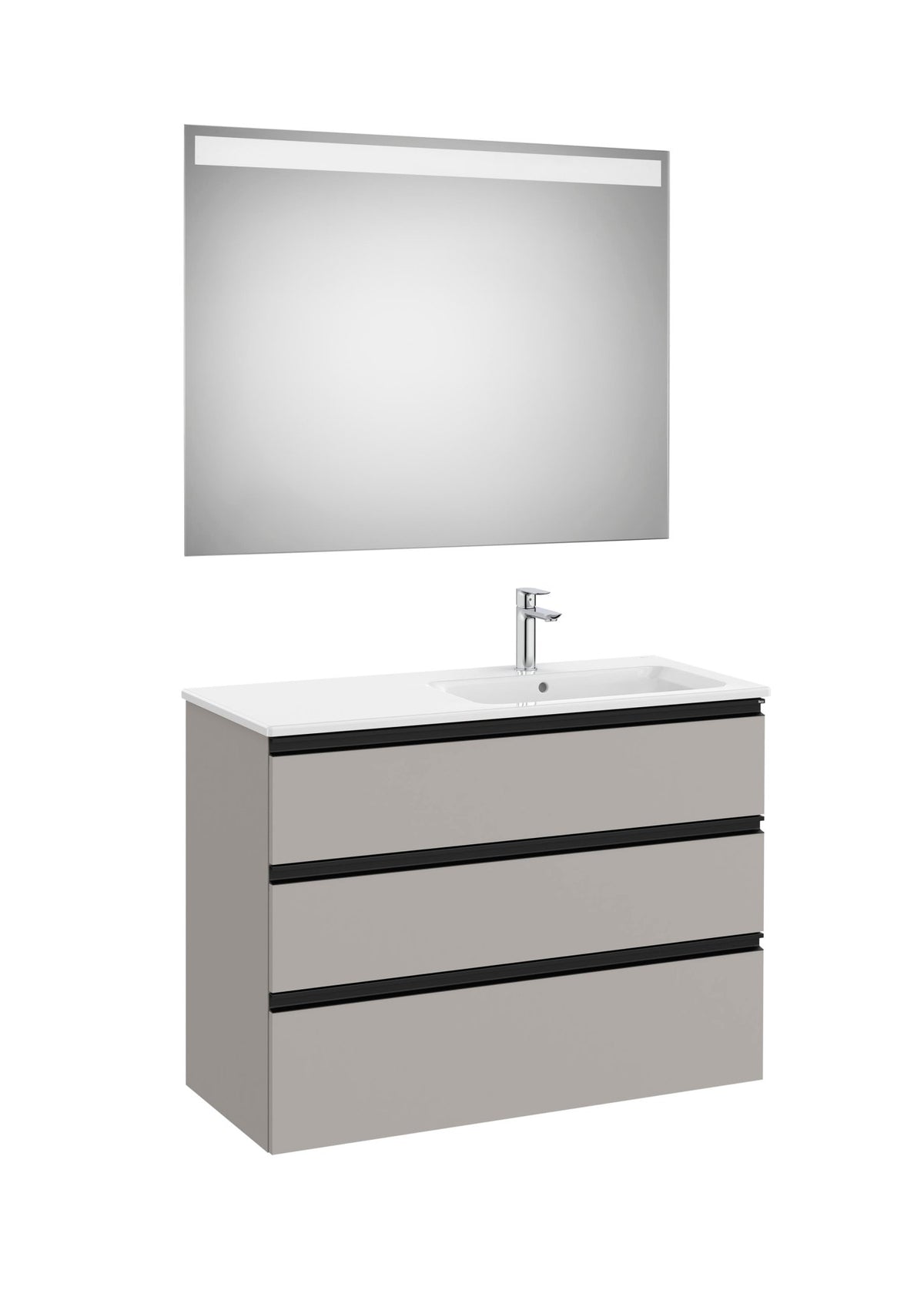 Roca - Mueble base The Gap Pack de tres cajones, lavabo centrado y espejo LED Eidos - BricoandPool