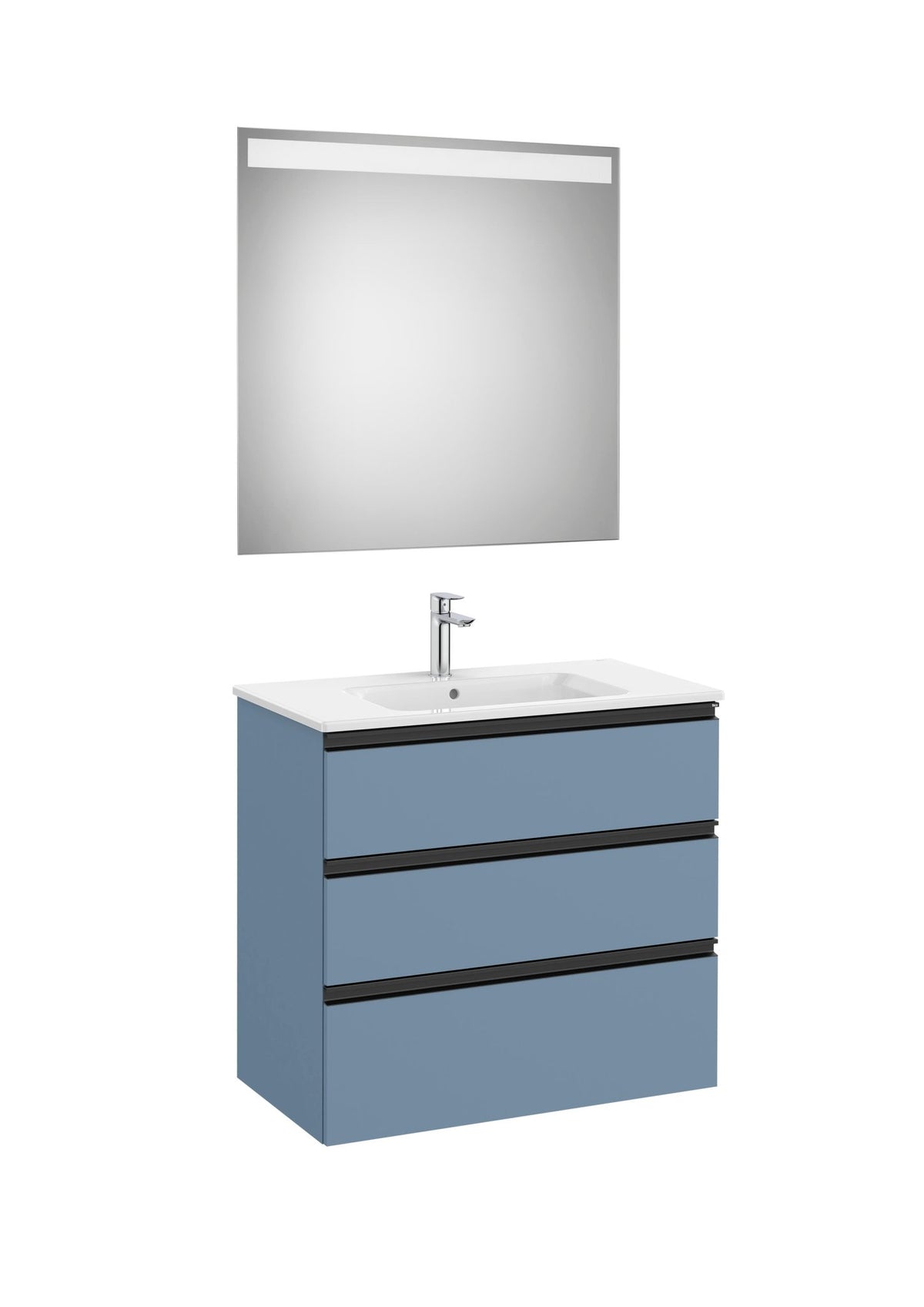 Roca - Mueble base The Gap Pack de tres cajones, lavabo centrado y espejo LED Eidos - BricoandPool