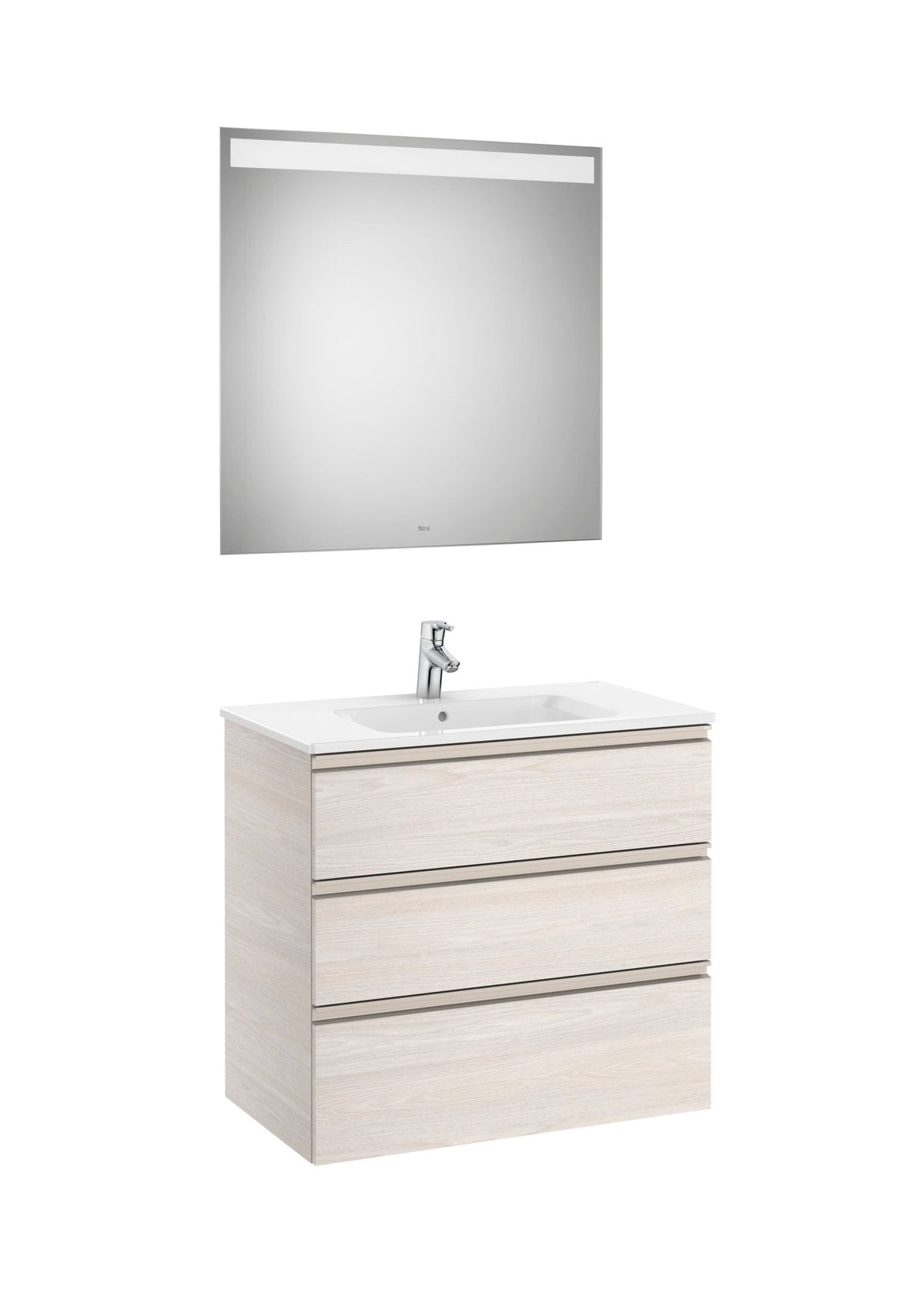Roca - Mueble base The Gap Pack de tres cajones, lavabo centrado y espejo LED Eidos - BricoandPool