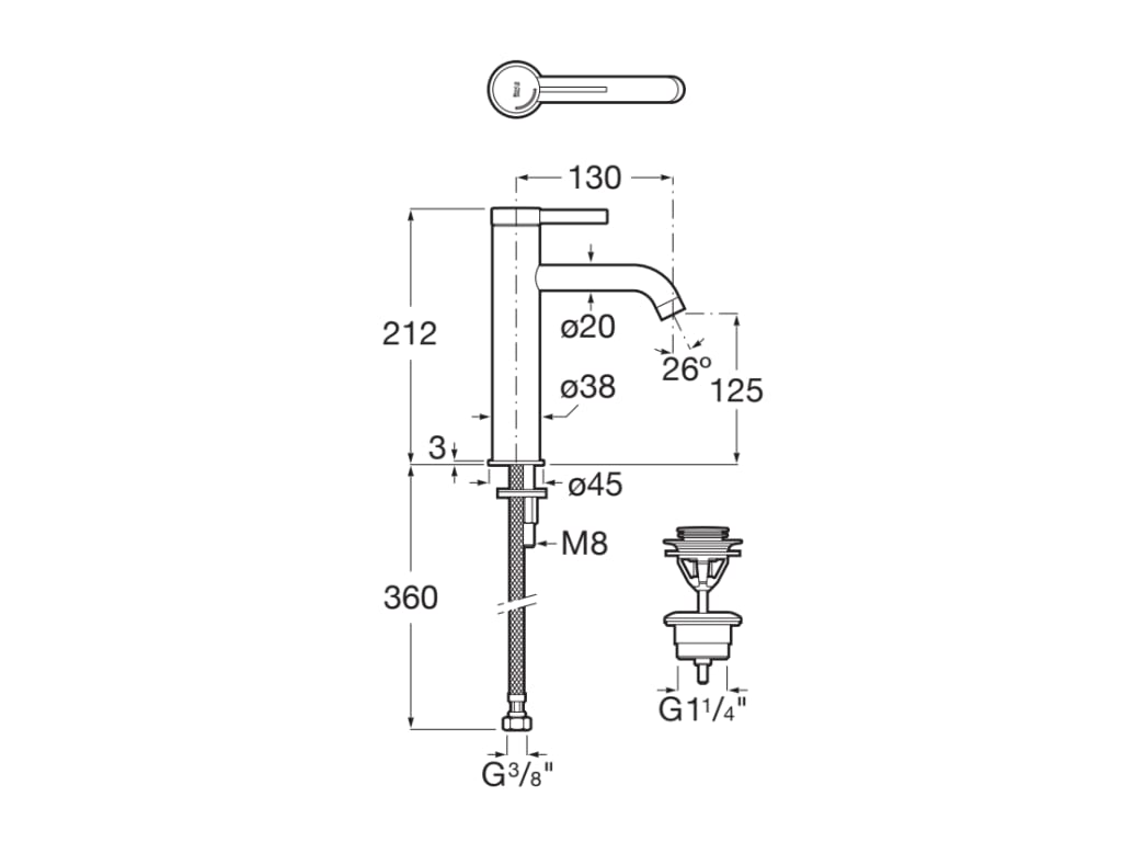 Roca - Ona grifería monomando de lavabo caño mezzo acero inoxidable A5A3C9ESM0 - BricoandPool