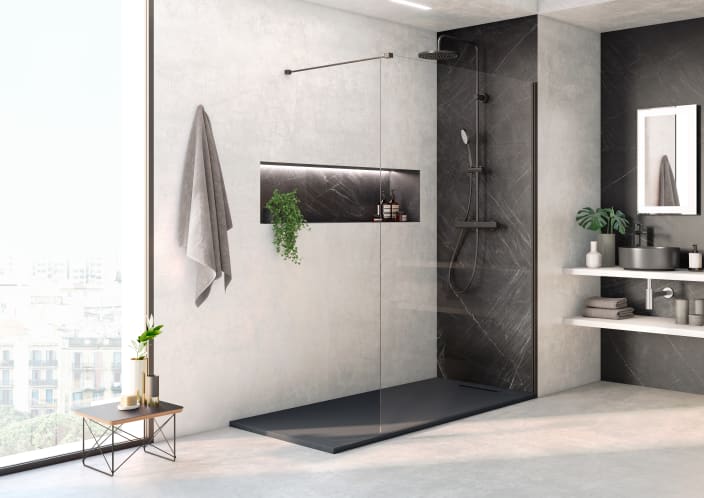 Roca - Plato de ducha Pyros cuadrado extraplano de STONEX® Beige - BricoandPool