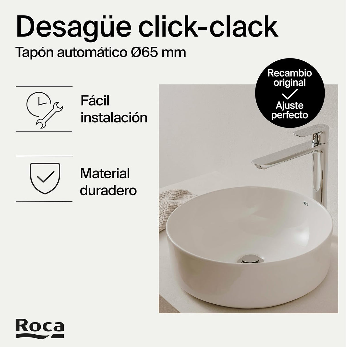Roca - Afvoerplug wastafels/bidets Aqua A505400000 - BricoandPool